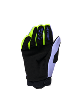 Alpinestars Youth & Kids Full Bore V2 Gloves, Motocross Gloves, Purple Yellow Fluo, palm view featuring black reinforced synthetic suede, neon yellow finger accents, and lavender thumb panel, durable construction for youth off-road riders