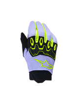 Alpinestars Youth & Kids Full Bore V2 Gloves, Motocross Gloves, Purple Yellow Fluo, featuring black TPR knuckle protection and neon yellow Alpinestars star logo, breathable construction with neoprene cuff, sporty off-road design