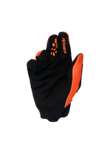 Alpinestars Youth & Kids Full Bore V2 Gloves, Motocross Gloves, Orange and Black, palm view featuring reinforced synthetic suede, silicone finger prints for lever control, and Alpinestars branding on the index finger.