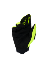 Alpinestars Youth & Kids Full Bore V2 Gloves, Motocross Gloves, Yellow Fluo and Black, palm view showing reinforced synthetic suede, yellow silicone finger grips for lever control, Alpinestars branding, durable off-road protection