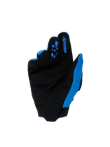 Alpinestars Youth & Kids Full Bore V2 Gloves, Motocross Gloves, UCLA Blue and Black, palm view featuring reinforced black synthetic suede and blue silicone grip patterns on the fingers, blue Alpinestars branding on the index finger, high-performance off-road gear for young riders
