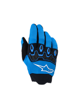 Alpinestars Youth & Kids Full Bore V2 Gloves, Motocross Gloves, Ucla Blue and Black, featuring black TPR knuckle protection, white Alpinestars star logo on the backhand, and breathable stretch fabric, sporty design for off-road riding.