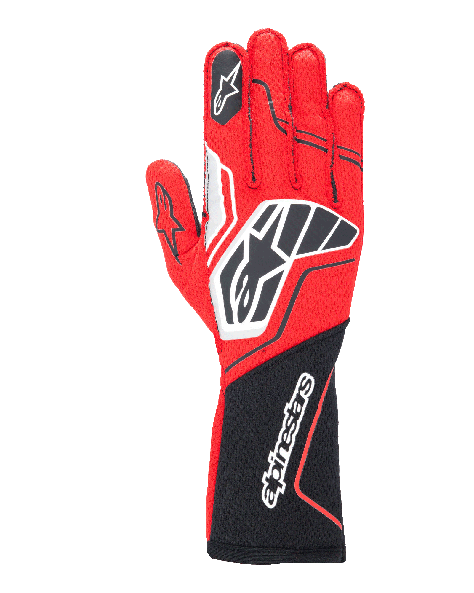 Alpinestars Tech-1 ZX V4 Gloves, Professional Auto Racing Gloves, Red and Black with White Accents, Honeycomb Fabric Construction, Large Branding, Ergonomic Design for Motorsport Performance