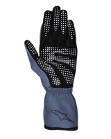 Alpinestars Tech-1 K Race V2 Pure Gloves, Karting Gloves, Asphalt and Black, palm side view showing white silicone grip pattern, ergonomic design with gauntlet cuff and Alpinestars branding