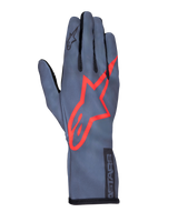 Alpinestars Tech-1 K Race V2 Pure Gloves, Karting Racing Gloves, Asphalt Gray and Red, featuring a large red star logo on the back, lightweight mesh construction, gauntlet cuff, sleek performance design for karting