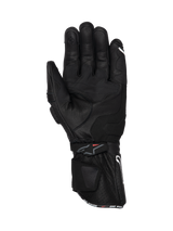 Alpinestars SP-3 black leather motorcycle racing gloves, palm view with long cuff and reinforced grip for road riding.