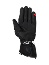 Alpinestars SP-3 Men's Racing Gloves, Black leather palm view with white and red accents and touchscreen compatible tip.