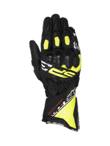 Alpinestars SP-3 Gloves, racing motorcycle gloves for men, black and yellow fluo leather with CE knuckle protection.