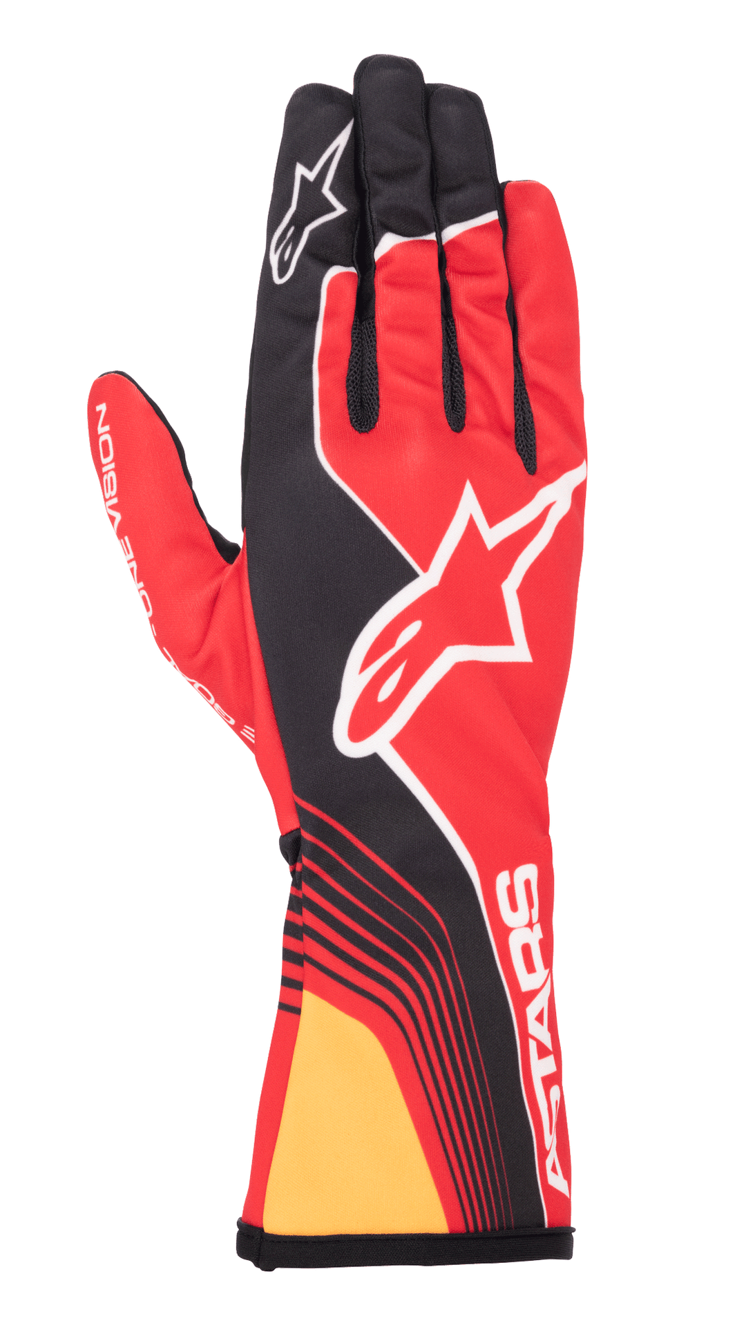Alpinestars Tech-1 K Race V2 Future Gloves, red and black karting gloves featuring white logos and mesh construction.