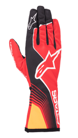 Alpinestars Tech-1 K Race V2 Future Gloves, red and black karting gloves featuring white logos and mesh construction.