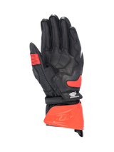 Alpinestars Honda GP Pro R3 Gloves, black and bright red motorcycle racing gauntlet, kangaroo leather palm, CE certified.