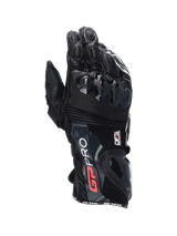 Alpinestars GP Pro R4 Gloves, men's black leather motorcycle racing gauntlet with DFS knuckle and cuff protection.