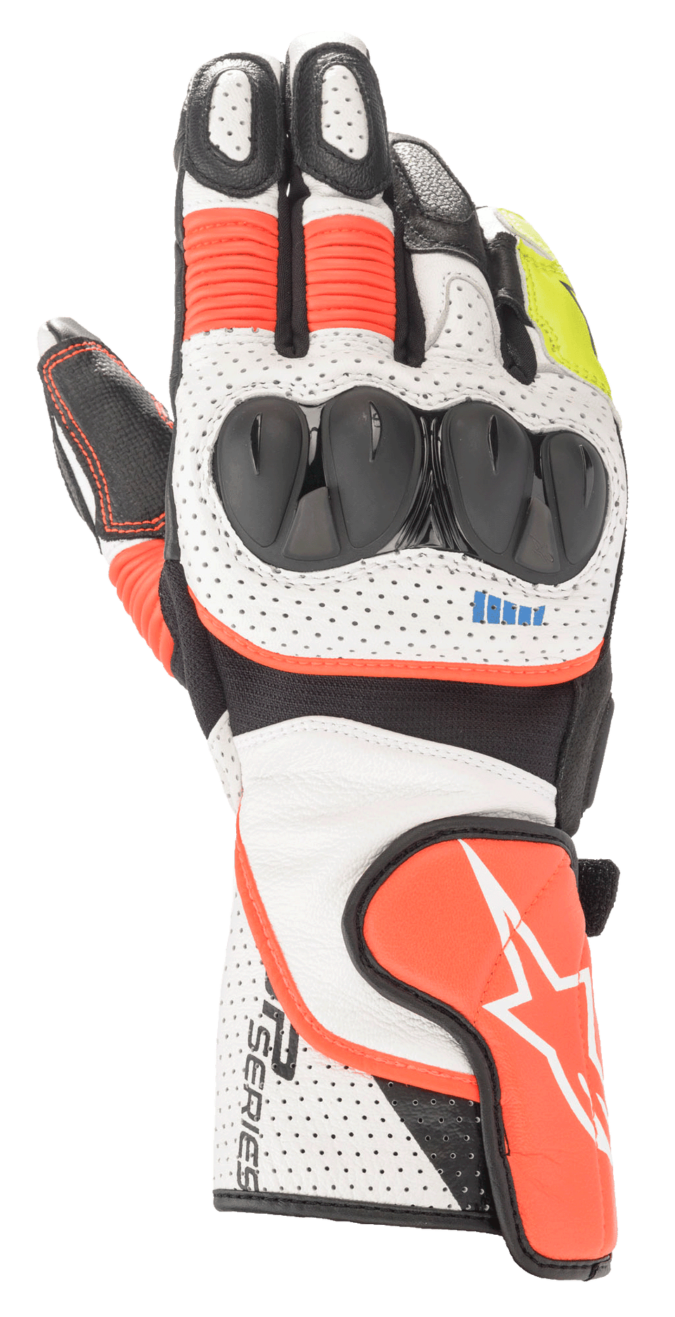 Alpinestars SP-2 V3 Gloves, Motorcycle Racing Gloves, White Black Red Yellow, perforated leather with knuckle protection, sport riding performance gloves