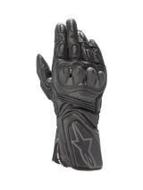 Alpinestars SP-8 V3 Men's Black Leather Motorcycle Racing Gloves, featuring dual density knuckle protection.