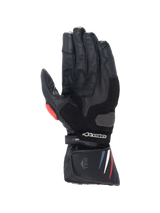 Alpinestars Honda SP-8 V3 Men's motorcycle racing gloves, black leather with red and blue accents and reinforced palm.