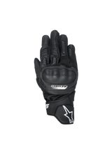 Alpinestars SP-5 Gloves, Black leather motorcycle racing gloves with polymer knuckle guards and perforated details.