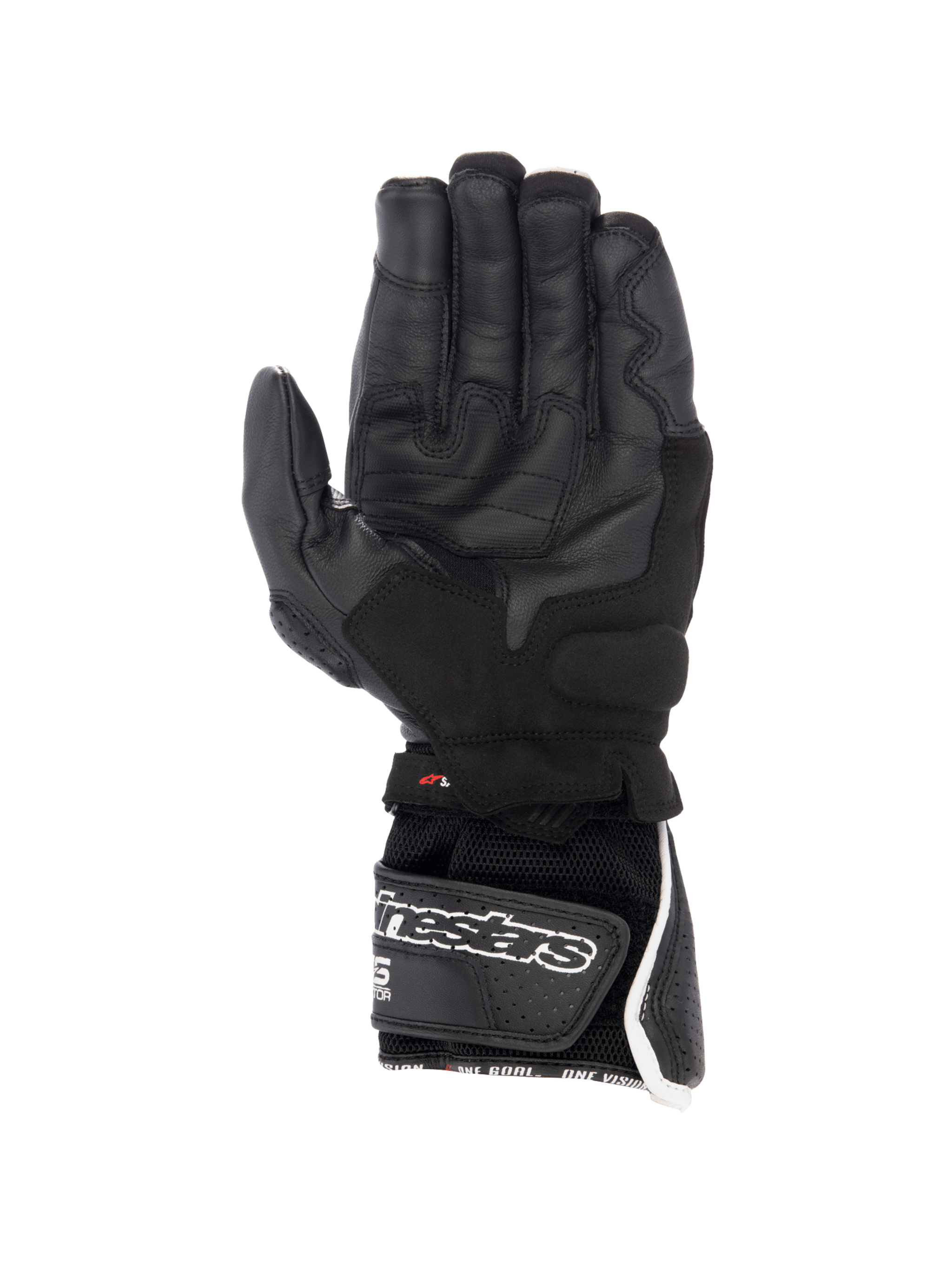 Alpinestars SP-8 V3 Air Gloves, black and white men's racing motorcycle gloves with perforated leather and a secure palm grip.