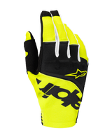 Alpinestars 2025 Techstar Gloves, Motocross Racing Gloves, Black and Yellow Fluo, featuring yellow star logo and bold black branding, textile construction with micro ripstop for off-road performance