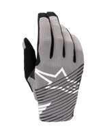 Alpinestars 2025 Radar Pro Gloves, Motocross Gloves, Gray and Black, backhand view featuring breathable 4-way stretch mesh, white star logo with black diagonal stripes, designed for performance and airflow