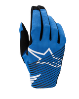 Alpinestars 2025 Radar Pro Gloves, Motocross Gloves, Blue with white Astar logo and diagonal black stripes, lightweight breathable mesh design for off-road performance