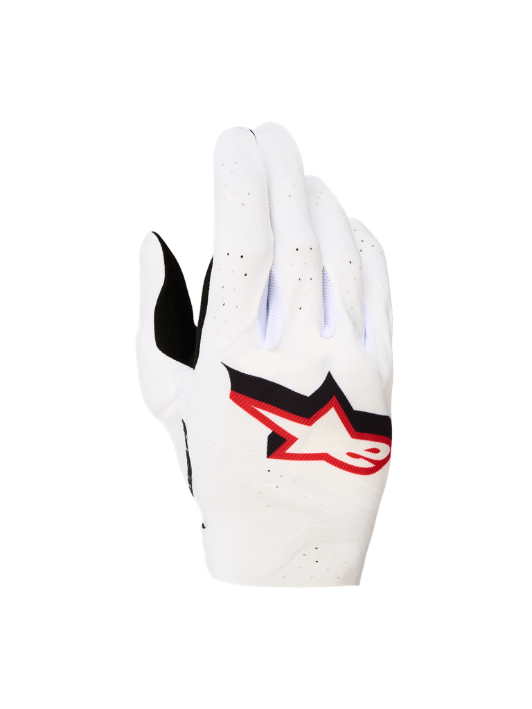 Alpinestars Supertech MX Gloves 2027, Men's Motocross Gloves, White and Fire Red, breathable perforated stretch backhand.
