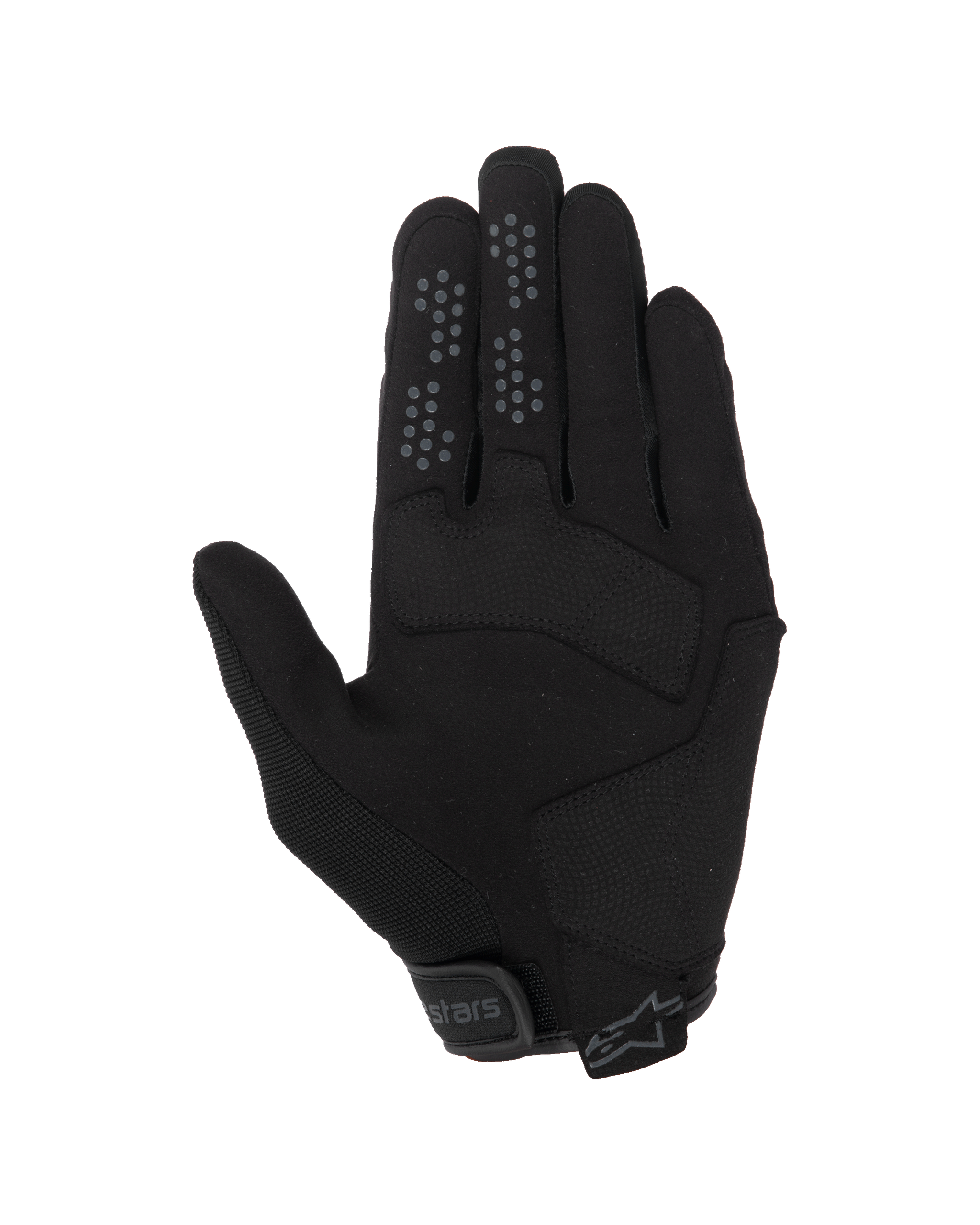 Alpinestars Chrome V2 Gloves, Urban Motorcycle Gloves, Black Asphalt, palm view featuring synthetic suede construction, silicone grip dots on index and middle fingers, and adjustable hook and loop cuff closure.