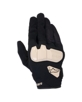 Alpinestars Chrome V2 Gloves, Motorcycle Gloves, Black with Almond accents, top view showing TPU knuckle protection, mesh and stretch fabric construction, accordion panels on fingers