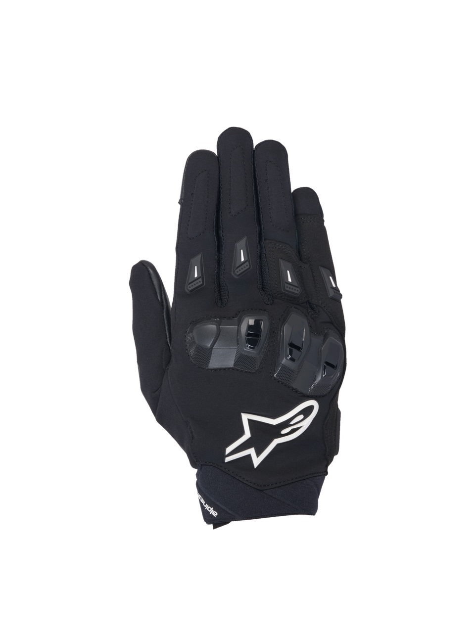 Alpinestars SP X 3 Gloves, men's motorcycle racing gloves in black and white with TPU knuckle protection and mesh panels.