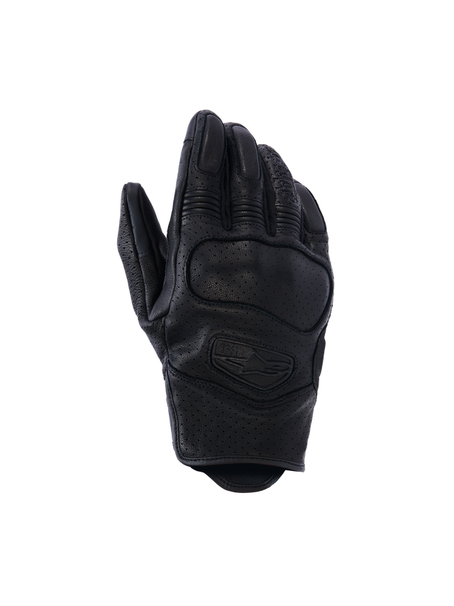 Alpinestars Mustang V3 Leather Gloves, Motorcycle Gloves, Black, perforated goat leather construction, integrated NUCLEON PLASMA knuckle protection, short cuff design for urban riding