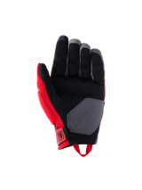 Alpinestars Durack Gloves, Motorcycle Gloves, Bright Red and Mid Gray, palm view featuring synthetic suede construction, black palm with gray reinforcement patch, red side panels and wrist pull loop