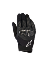 Alpinestars Megawatt V2 Gloves, Motocross and Enduro Gloves, Black, featuring a hard knuckle protector with carbon-look finish, perforated leather top hand for breathability, white Alpinestars logo on the cuff, durable off-road protection