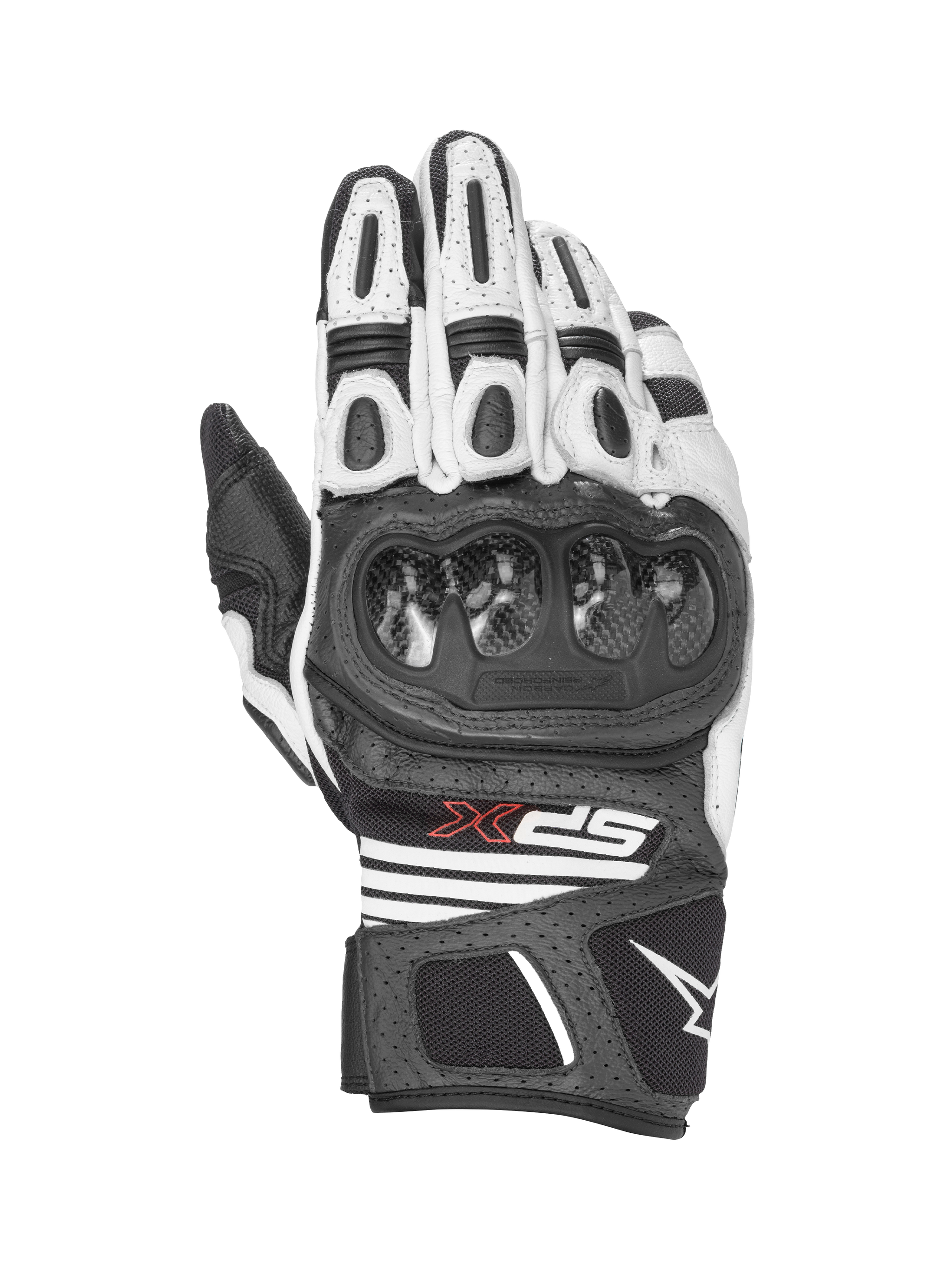 Alpinestars SPX AC V2 Gloves, short-cuff motorcycle riding gloves, Black and White, CE certified with carbon knuckle protection and leather mesh construction
