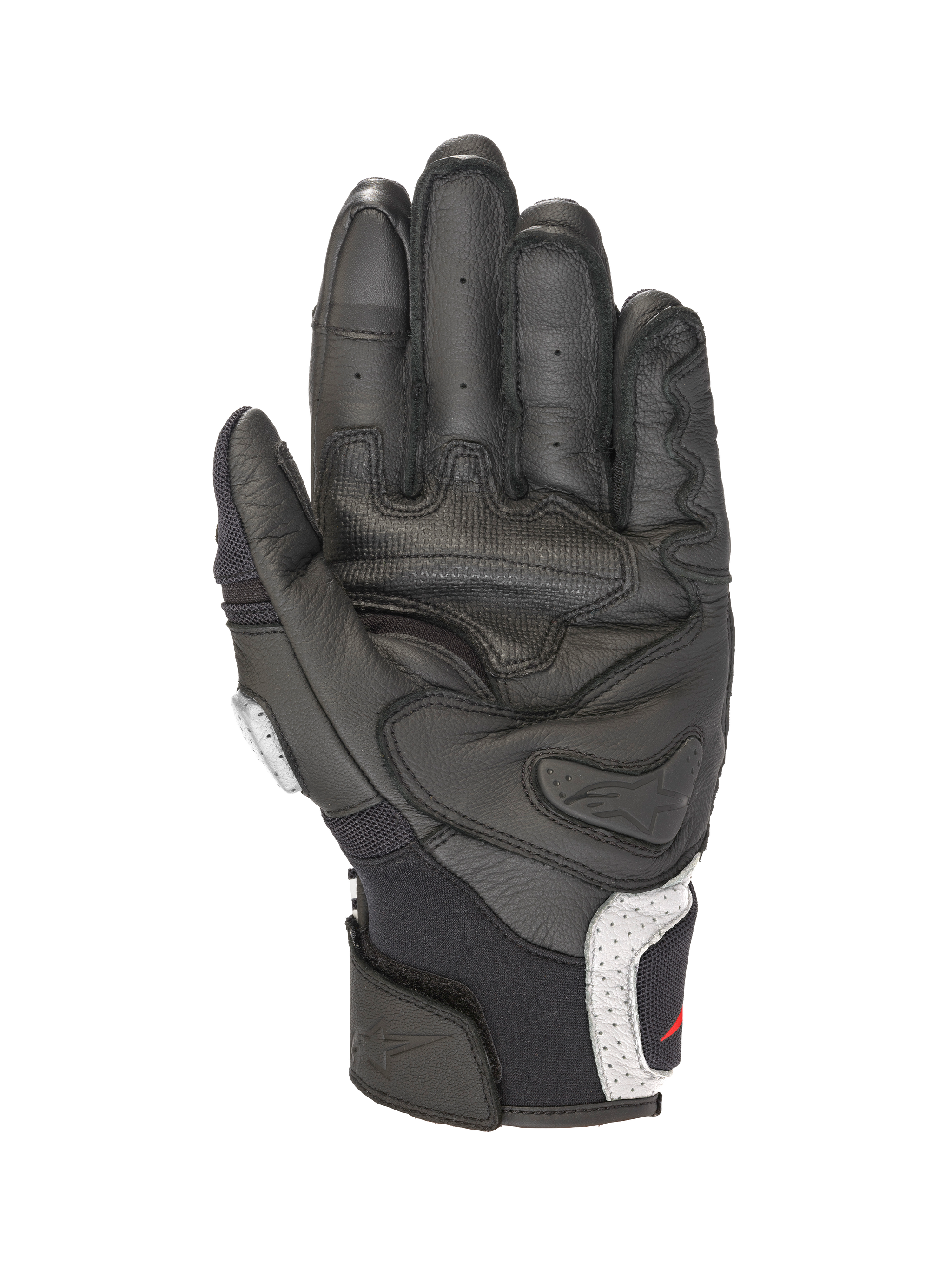 Alpinestars SPX AC V2 Gloves, short-cuff motorcycle riding gloves, Black with white and red accents, CE-certified leather and mesh construction with palm reinforcement