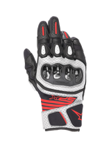 Alpinestars SPX AC V2 Gloves, Men's Motorcycle Racing Gloves, Black, White and Red Fluorescent, CE Certified with carbon knuckle protection and perforated leather mesh construction