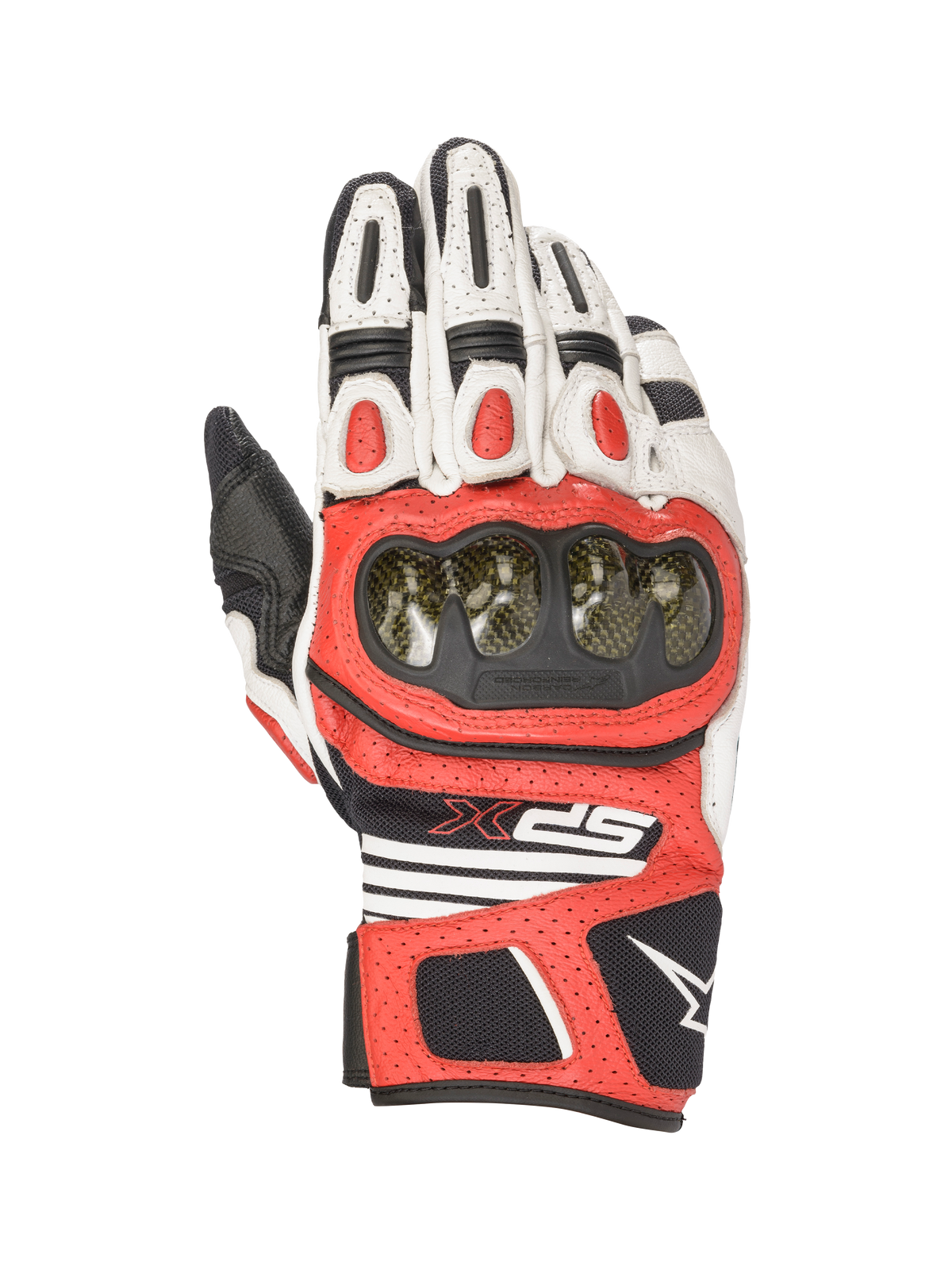Alpinestars SPX AC V2 Gloves, Motorcycle Riding Gloves, White, Red, and Black, CE certified with carbon knuckle protection and leather mesh construction