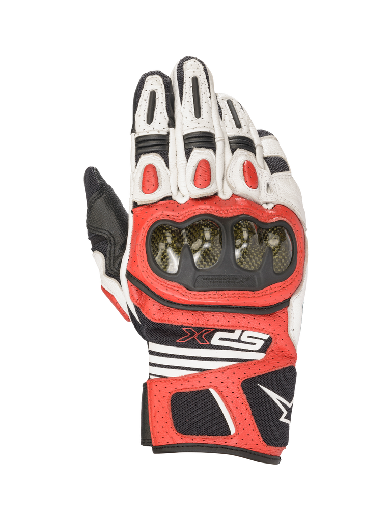 Alpinestars SPX AC V2 Gloves, Motorcycle Riding Gloves, White, Red, and Black, CE certified with carbon knuckle protection and leather mesh construction