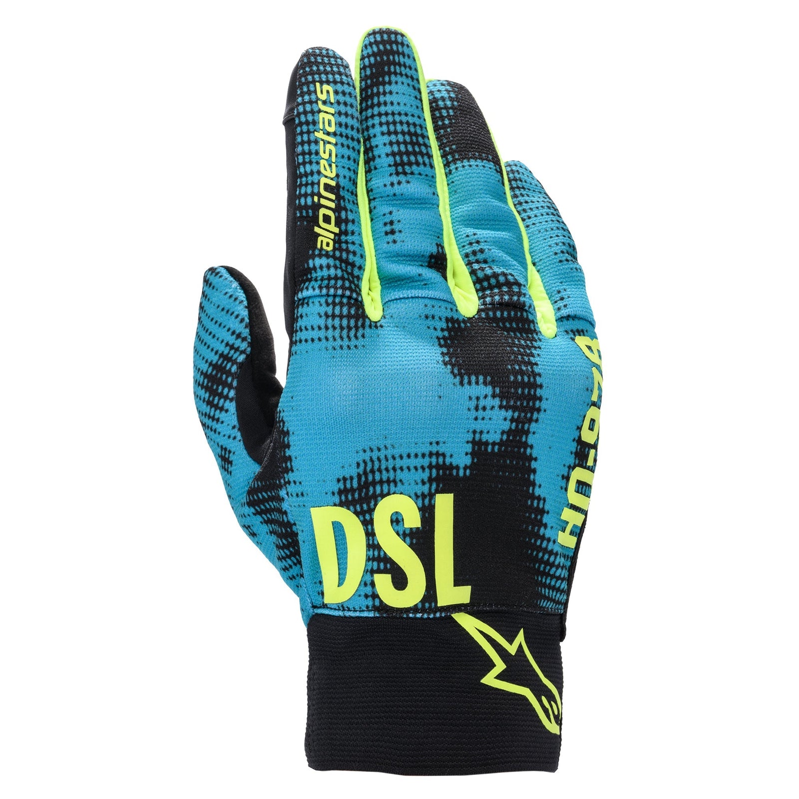 Alpinestars X Diesel AS-DSL Shotaro Glove, Men's Urban Motorcycle Glove, Turquoise and Black with Yellow Fluo accents.