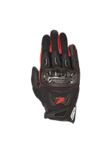 Alpinestars Honda SMX-2 Air Carbon V2 road gloves for men, black and red, with carbon knuckle guards and breathable mesh.