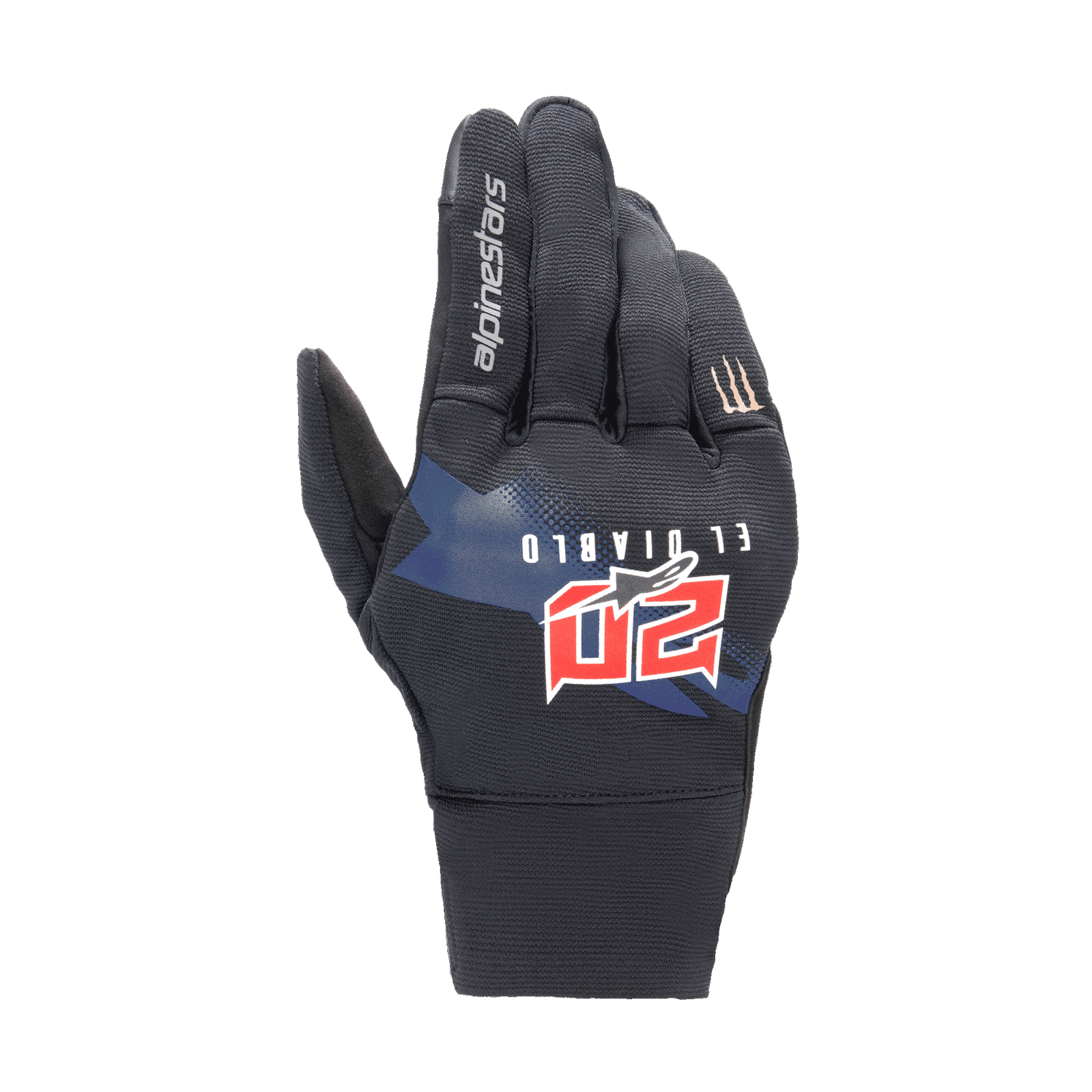 Alpinestars FQ20 Reef Monster Gloves for Men, Black and Red Urban Motorcycle Gloves with Fabio Quartararo graphics.