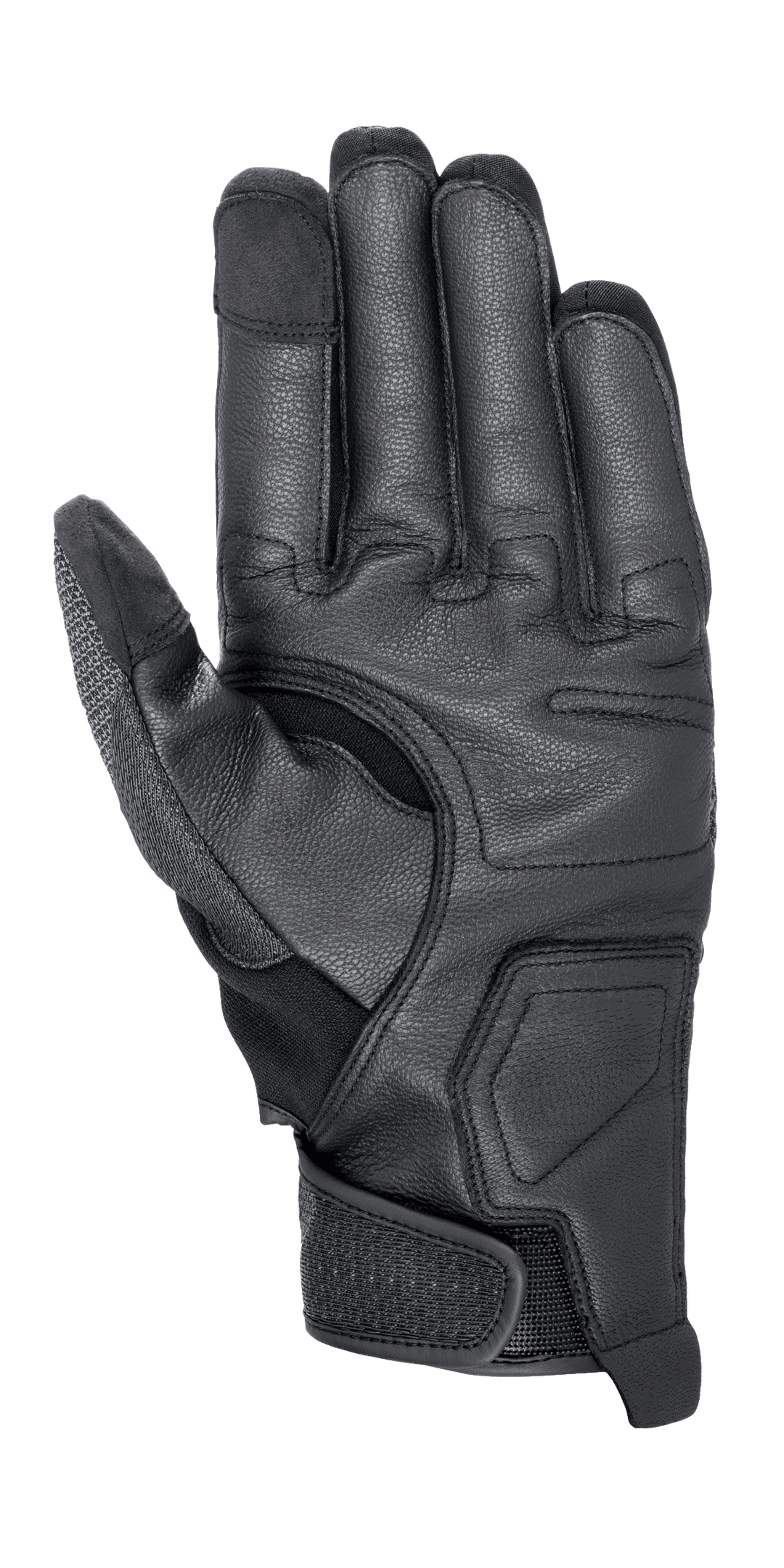 Alpinestars Morph Street Gloves, Motorcycle Gloves, Black, palm view showing reinforced protective panels, touchscreen-compatible fingertips, and adjustable wrist strap for secure fit