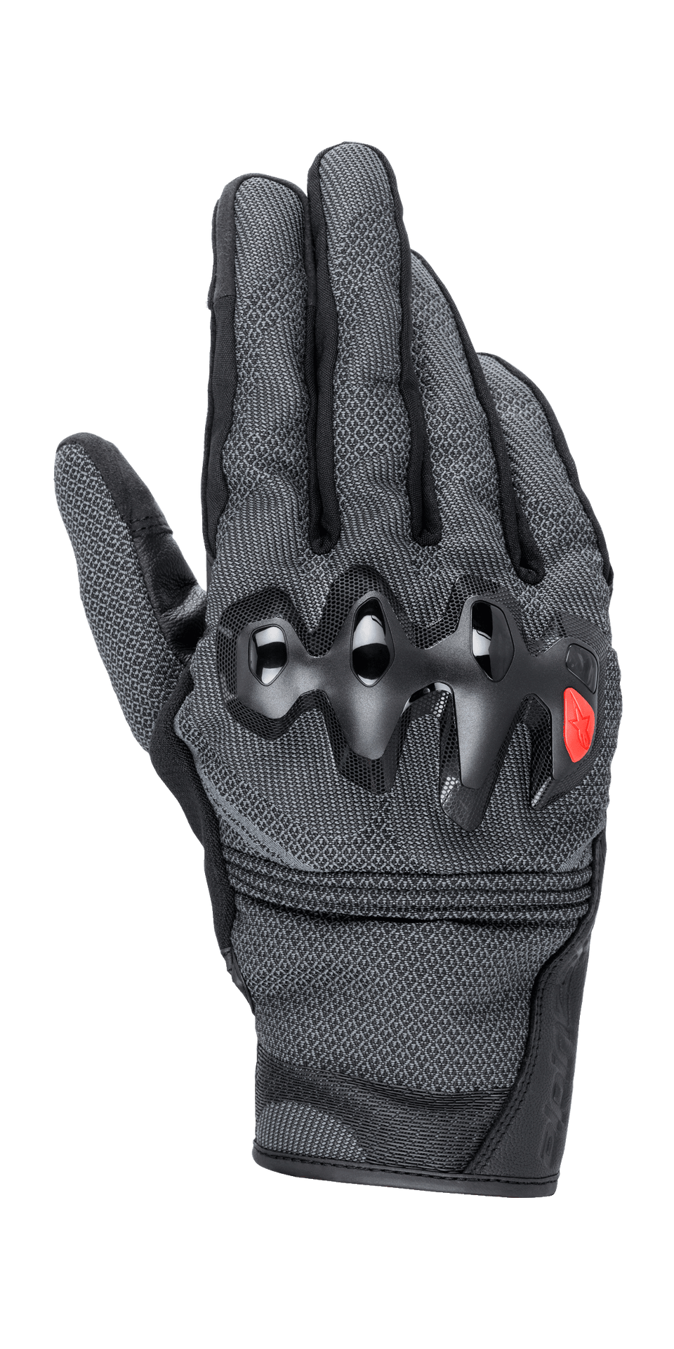 Alpinestars Morph Street Gloves, motorcycle urban gloves, gray and black, hard knuckle protectors with red accent logo, textured MorphTech Weave construction, short cuff design
