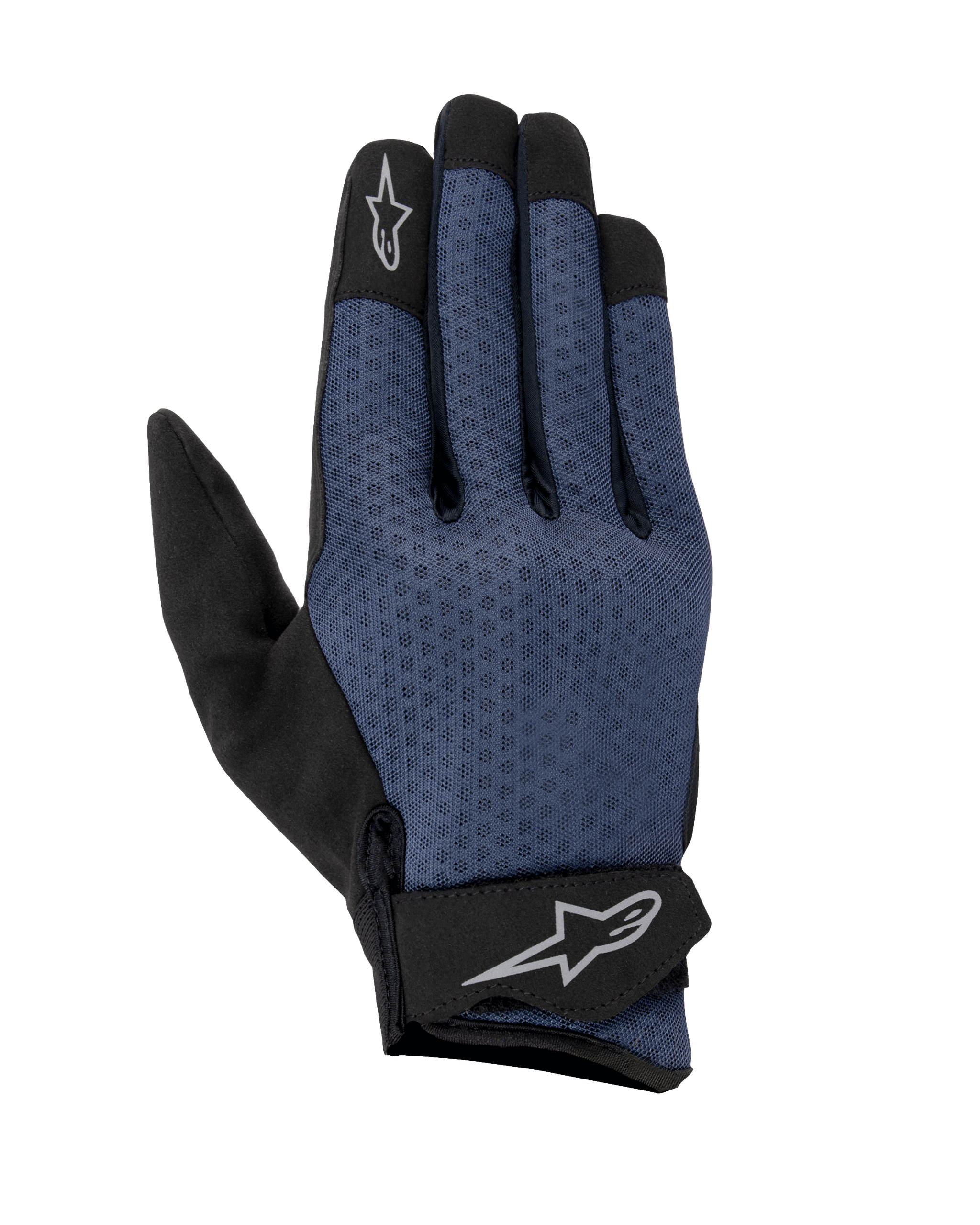 Alpinestars Stated Air urban motorcycle gloves, dark blue and black, with breathable airprene mesh construction.