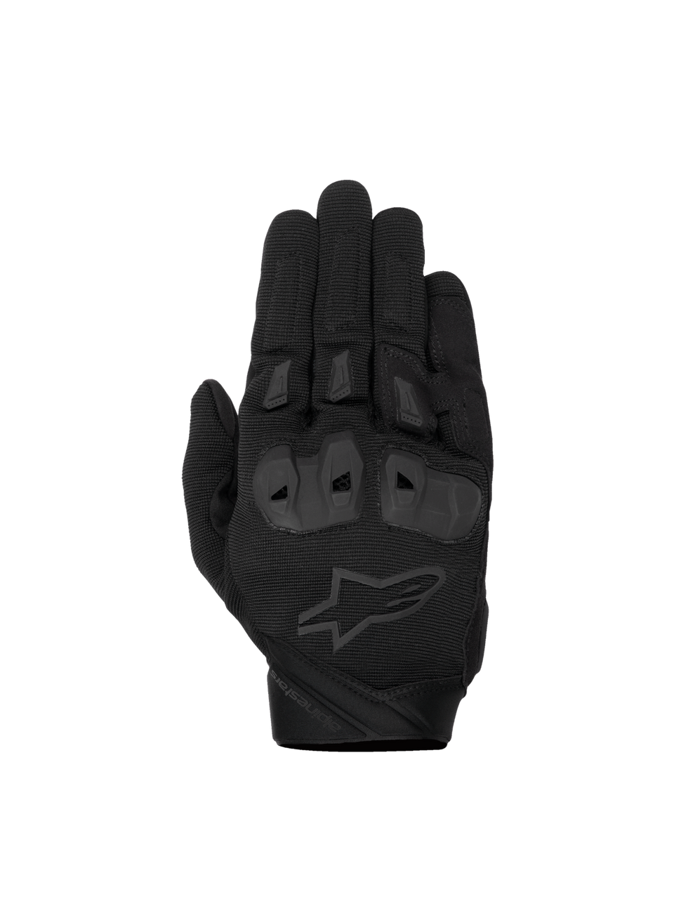 Alpinestars SP X 1 Gloves, black men's motorcycle racing gloves with TPR knuckle protection and CE certified textile.