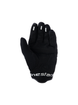 Alpinestars Mogress Airflow Gloves, Urban Motorcycle Gloves, Anthracite Black, palm view featuring synthetic reinforcements and 3D mesh zones, silicone grip inserts on fingers, short cuff with white branding