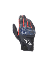 Alpinestars FQ20 SMX-1 Air V2 Monster Gloves, black and blue motorcycle gloves with mesh and hard knuckle protection.