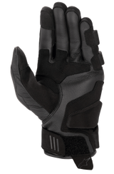 Alpinestars Women Stella Phenom Leather Air Glove, Black, palm view showing reinforced goat leather construction, padded landing zones, ergonomic stretch inserts, and velcro wrist strap with pull tab
