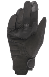 Alpinestars Stella Copper Women's Motorcycle Gloves, palm view, Black, featuring full synthetic suede palm with reinforcement patches, touchscreen-compatible fingertip, and hook and loop wrist closure