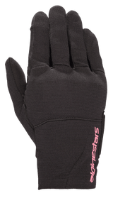 Alpinestars Women Stella Reef Gloves, Urban Motorcycle Gloves, Black with Fuchsia Pink Logo, stretch fabric construction, short cuff design, textured material for city riding
