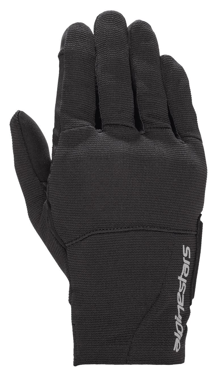 Alpinestars Stella Reef Women's Urban Motorcycle Gloves, Black Reflective stretch fabric with silver logo.
