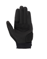 Alpinestars Stated Women's Gloves, Black, palm view showing synthetic suede material, reinforced palm and thumb areas, touchscreen-compatible fingertips, and elastic wrist cuff, urban motorcycle riding gear
